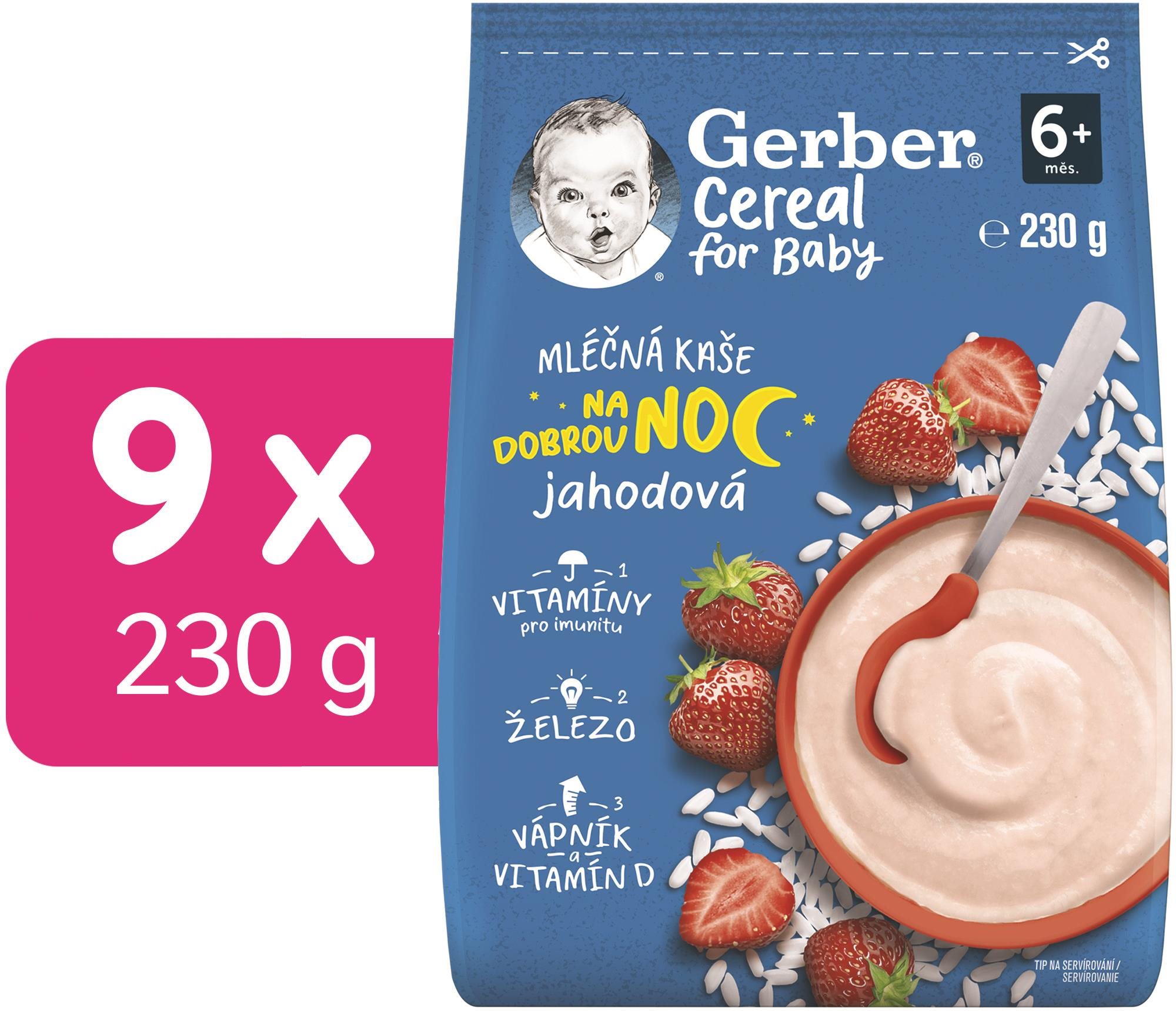 GERBER Cereal mliečna kaša Dobrú noc jahodová 9× 230 g