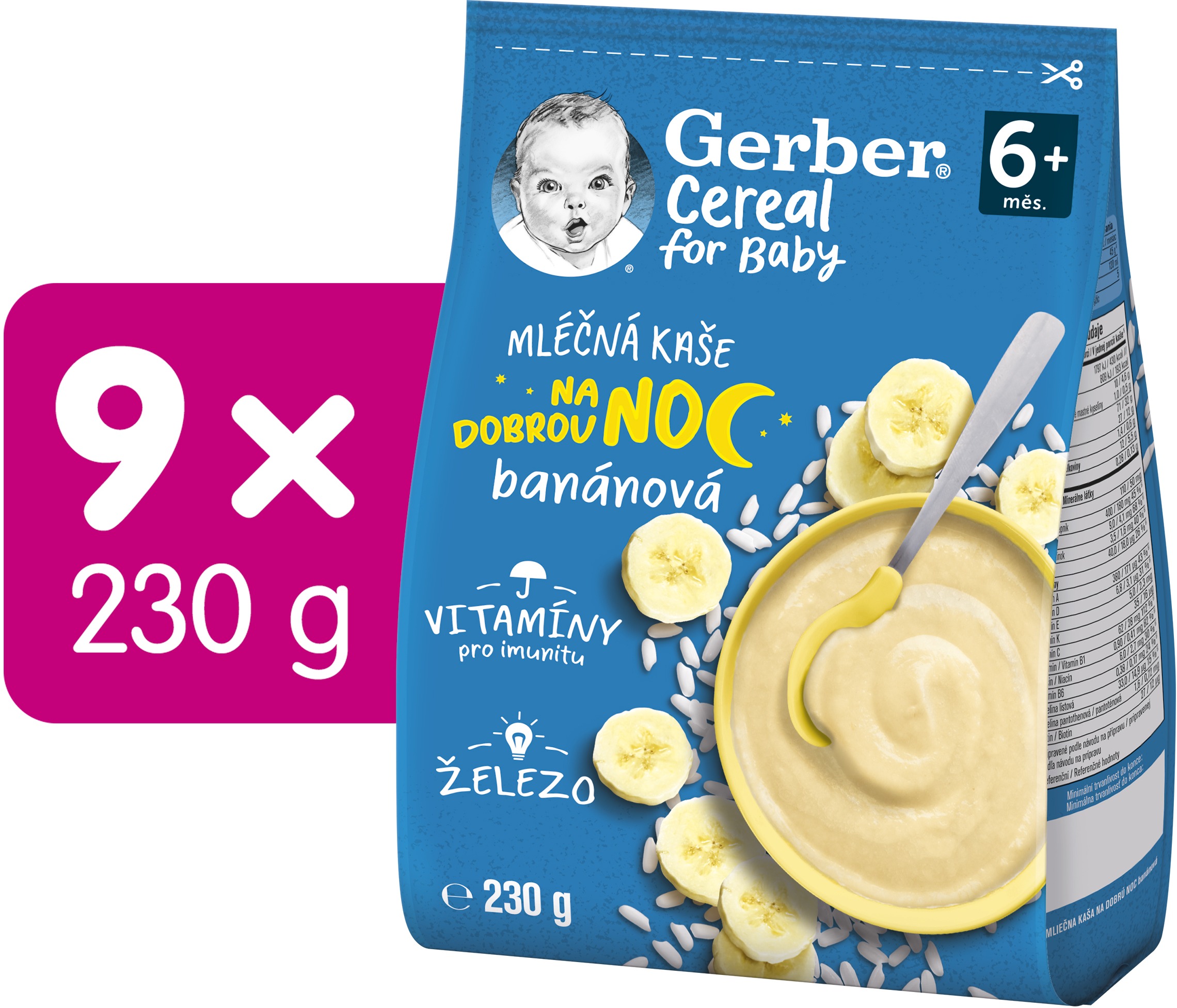 GERBER Cereal mliečna kaša Dobrú noc banánová 9× 230 g