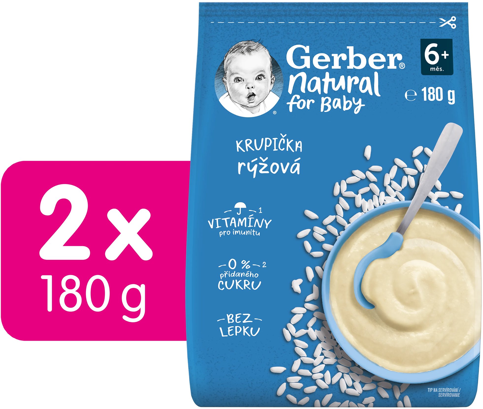 GERBER Natural ryžová krupička 2× 180 g
