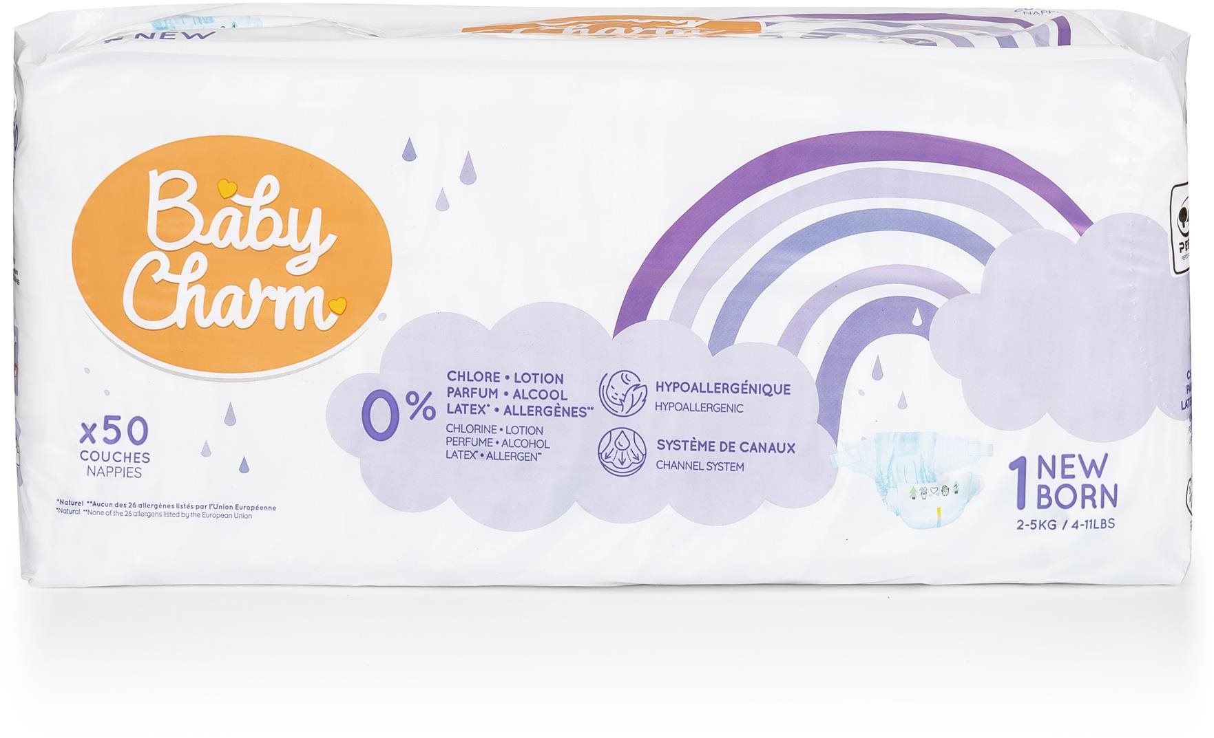 BABY CHARM Super Dry Flex veľkosť 1 Newborn, 2 – 5 kg (50 ks)