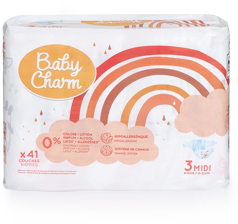 BABY CHARM Premium Super Dry Flex veľ. 3 Midi, 4 – 9 kg (41 ks)