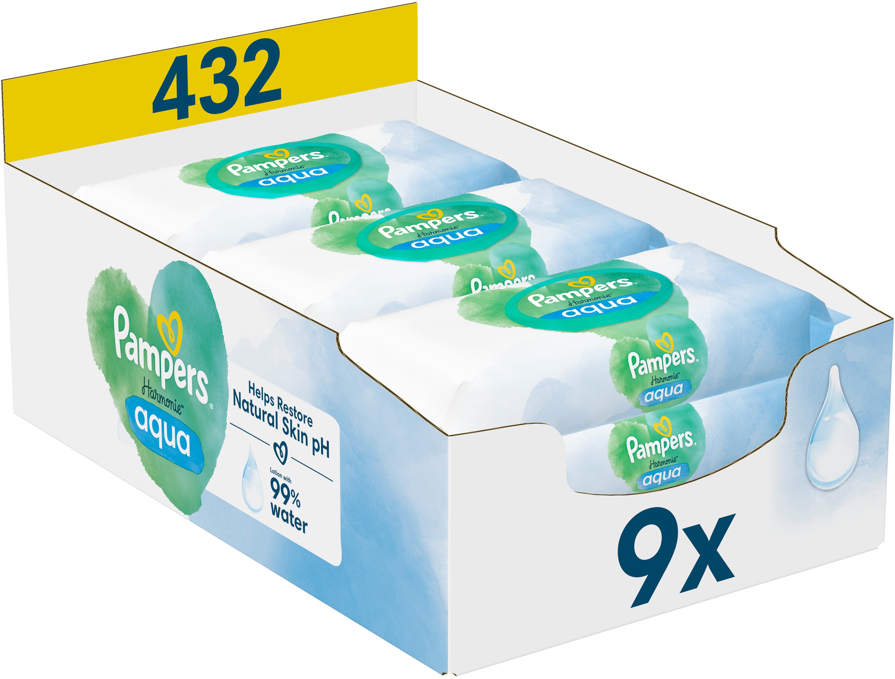 PAMPERS Harmonie Aqua Plastic Free 432 ks (9× 48 ks)