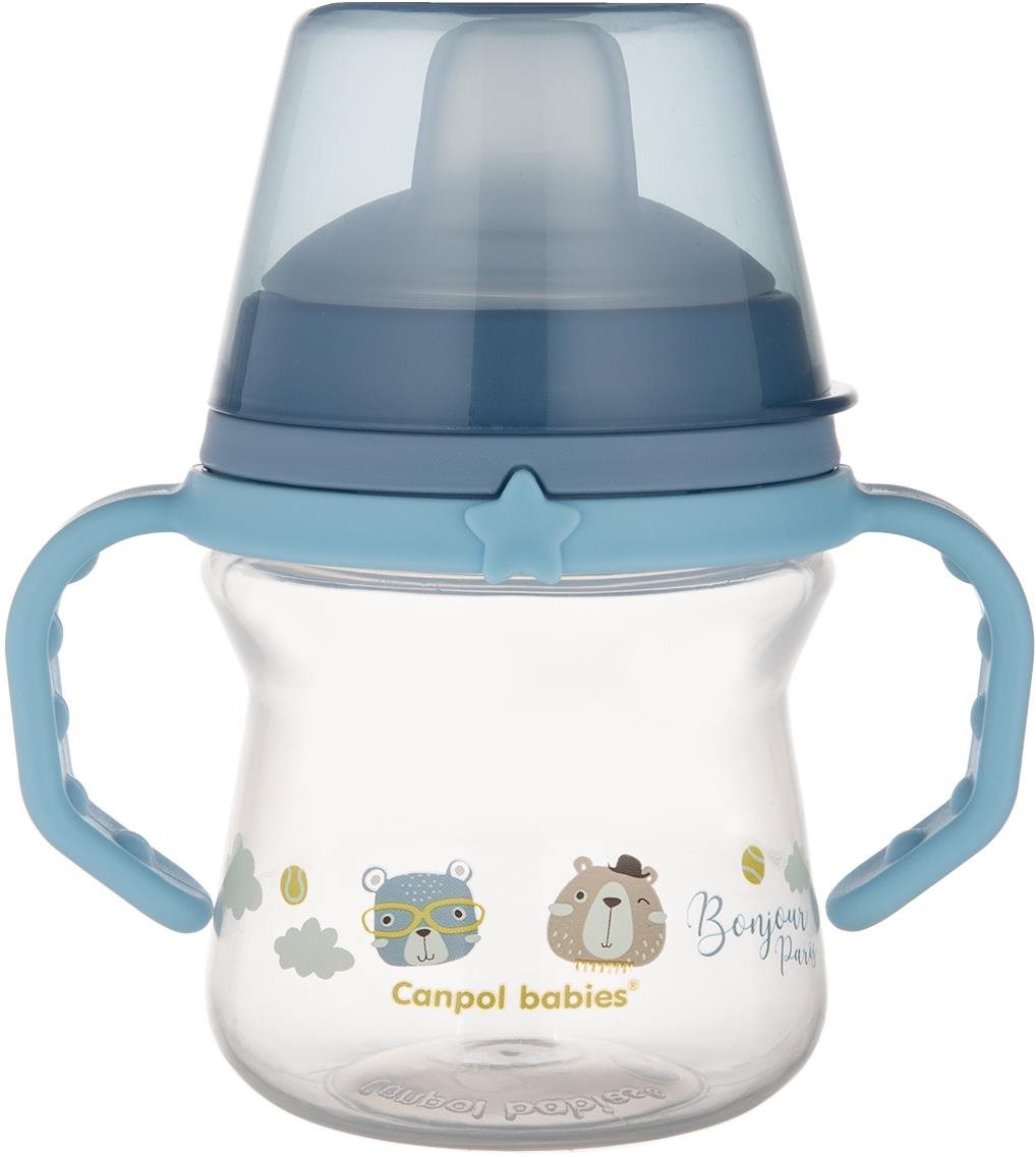 Canpol babies hrnček so silikónovým pítkom FirstCup Bonjour Paris 150 ml, modrý
