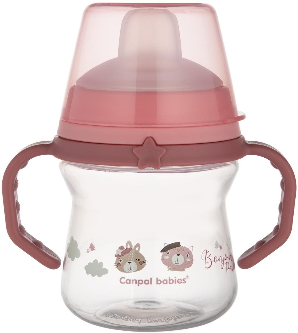 Canpol babies hrnček so silikónovým pitkom FirstCup Bonjour Paris 150 ml, ružový