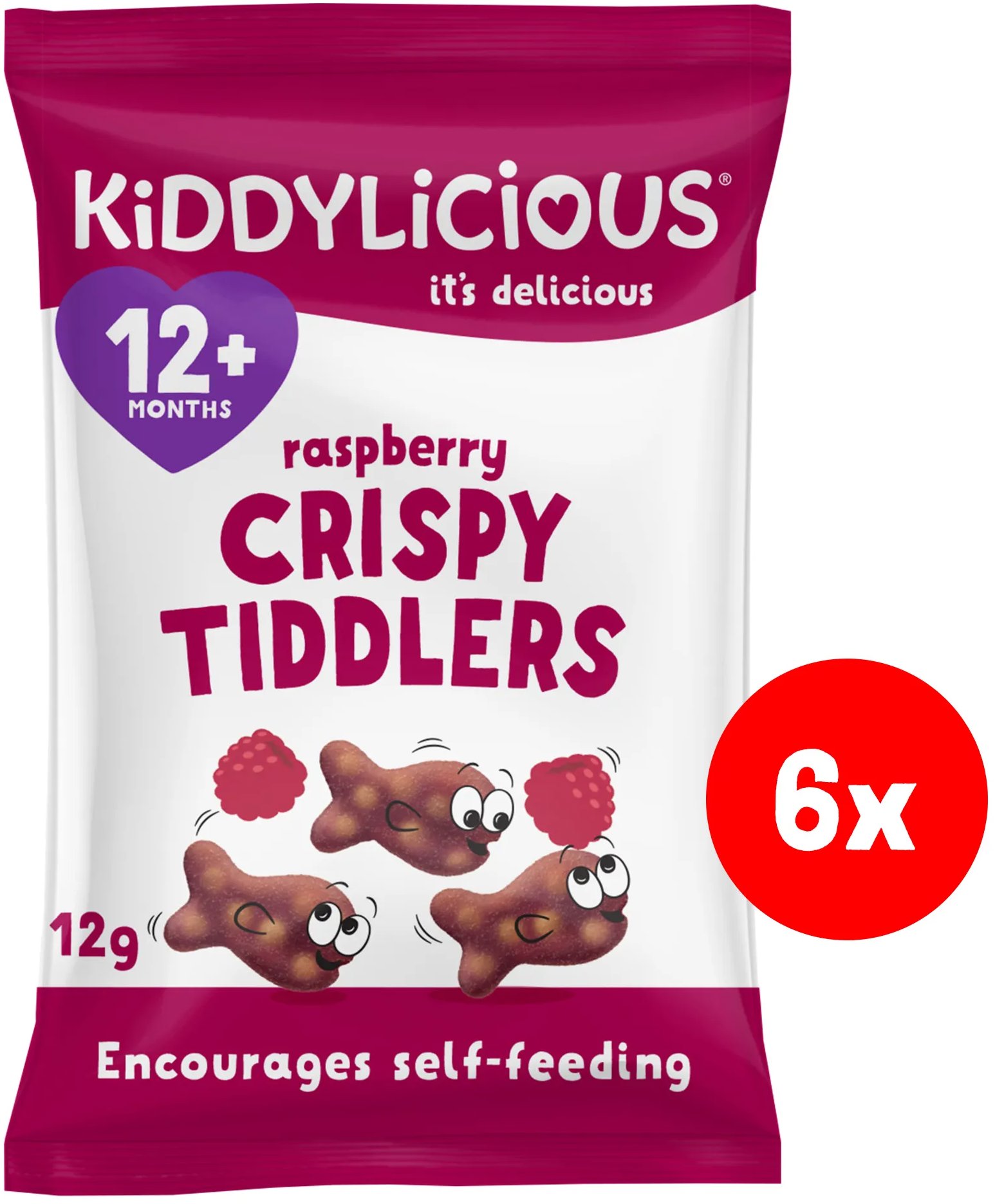 Kiddylicious rybičky chrumkavé malinové 72 g (6× 12 g)