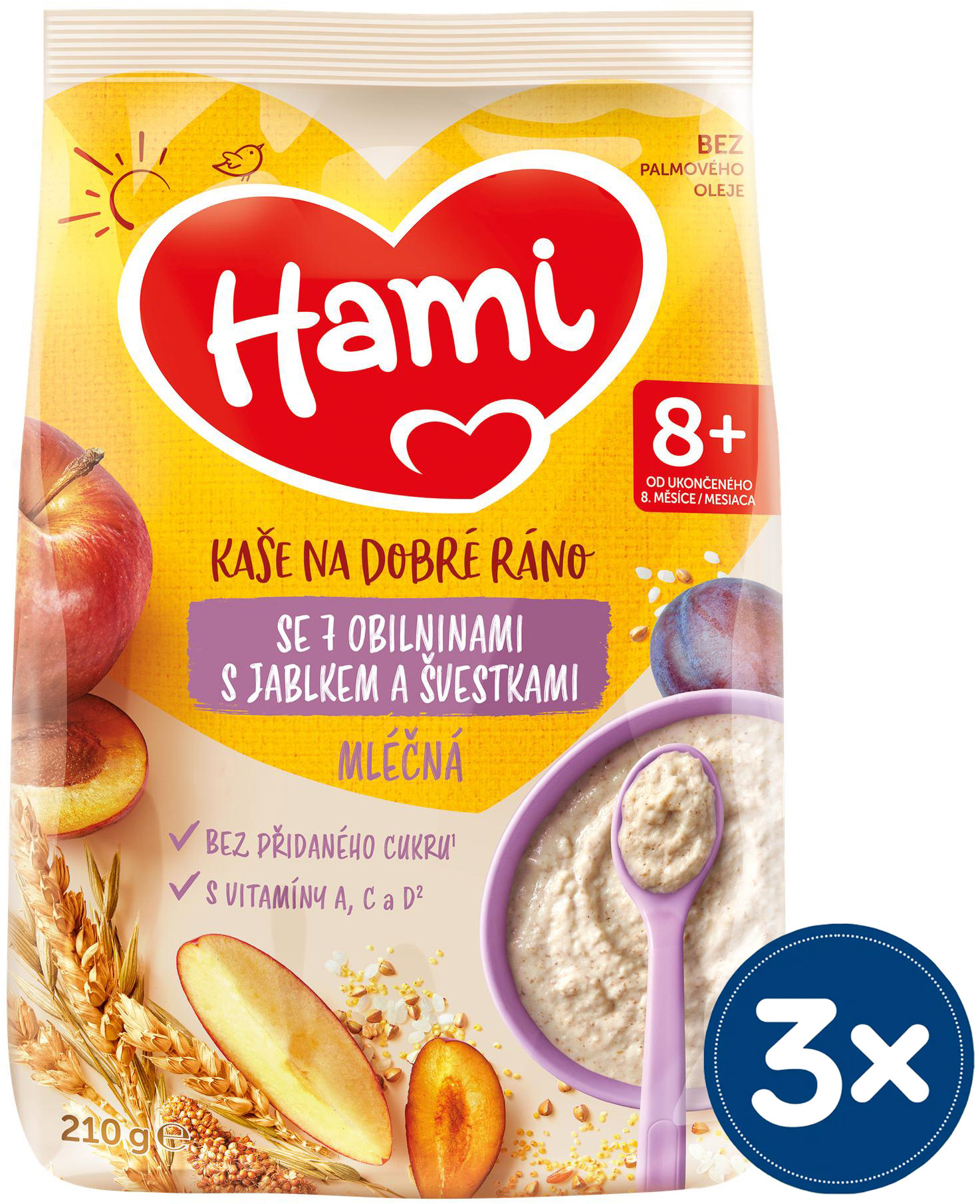 Hami mliečna kaša so 7 obilninami s jablkom a slivkami 3× 210 g