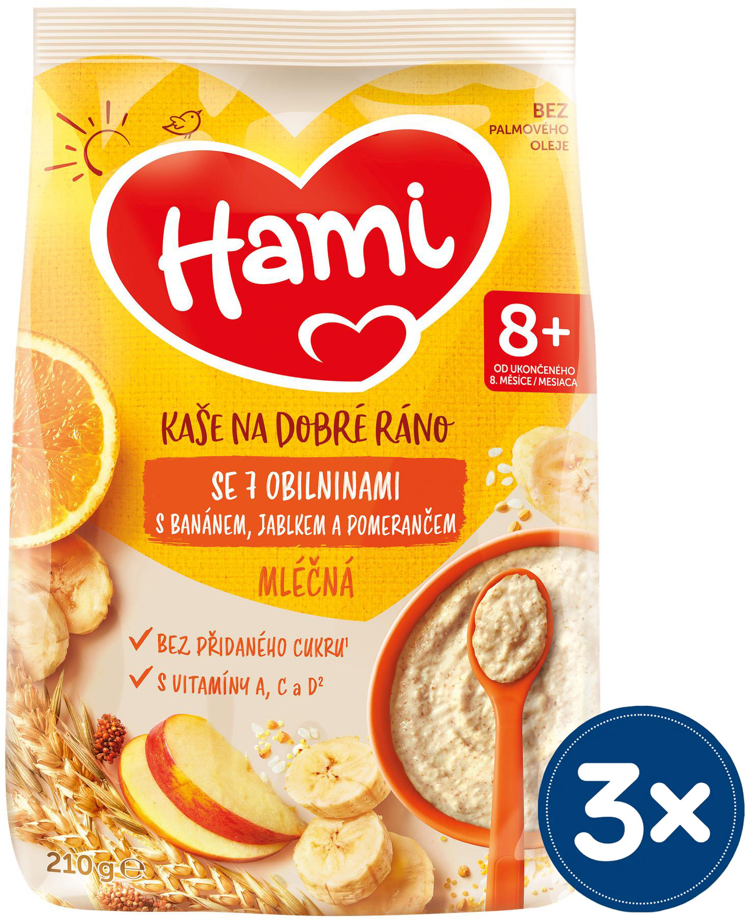 Hami mliečna kaša so 7 obilninami s banánom, jablkom a pomarančom 3× 210 g