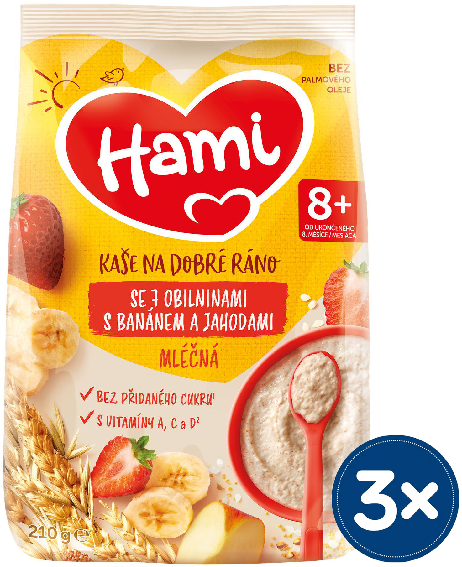 Hami mliečna kaša so 7 obilninami s banánom a jahodami 3× 210 g