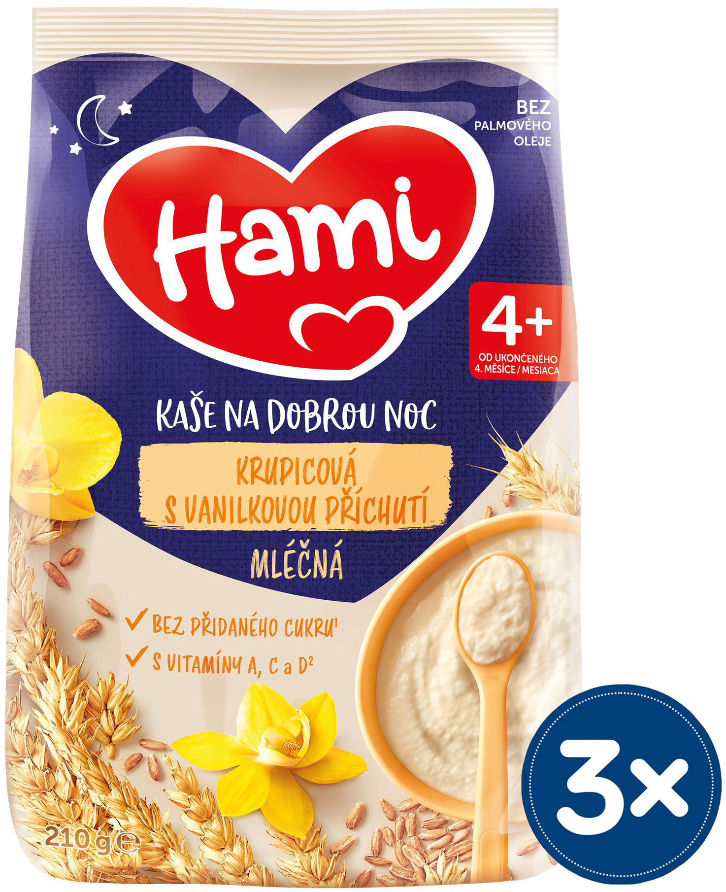 Hami mliečna kaša krupicová s vanilkovou príchuťou 3× 210 g