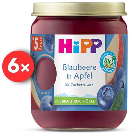 HiPP BIO SUPEROVOCIE Jablko a čučoriedky od ukončeného 4. – 6. mesiaca, 6× 160 g