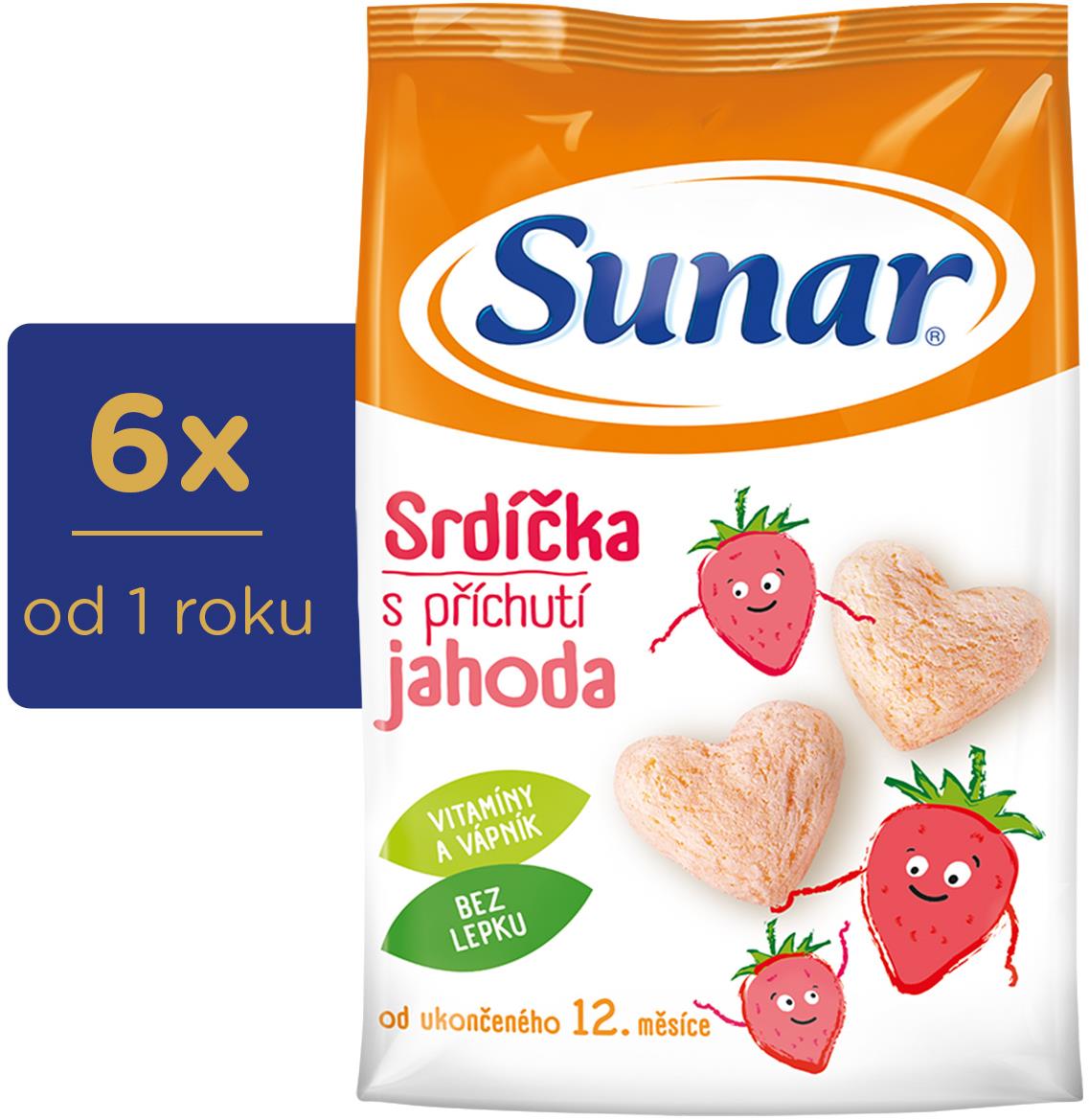 Sunar detské chrumky jahodové srdiečka 6× 50 g