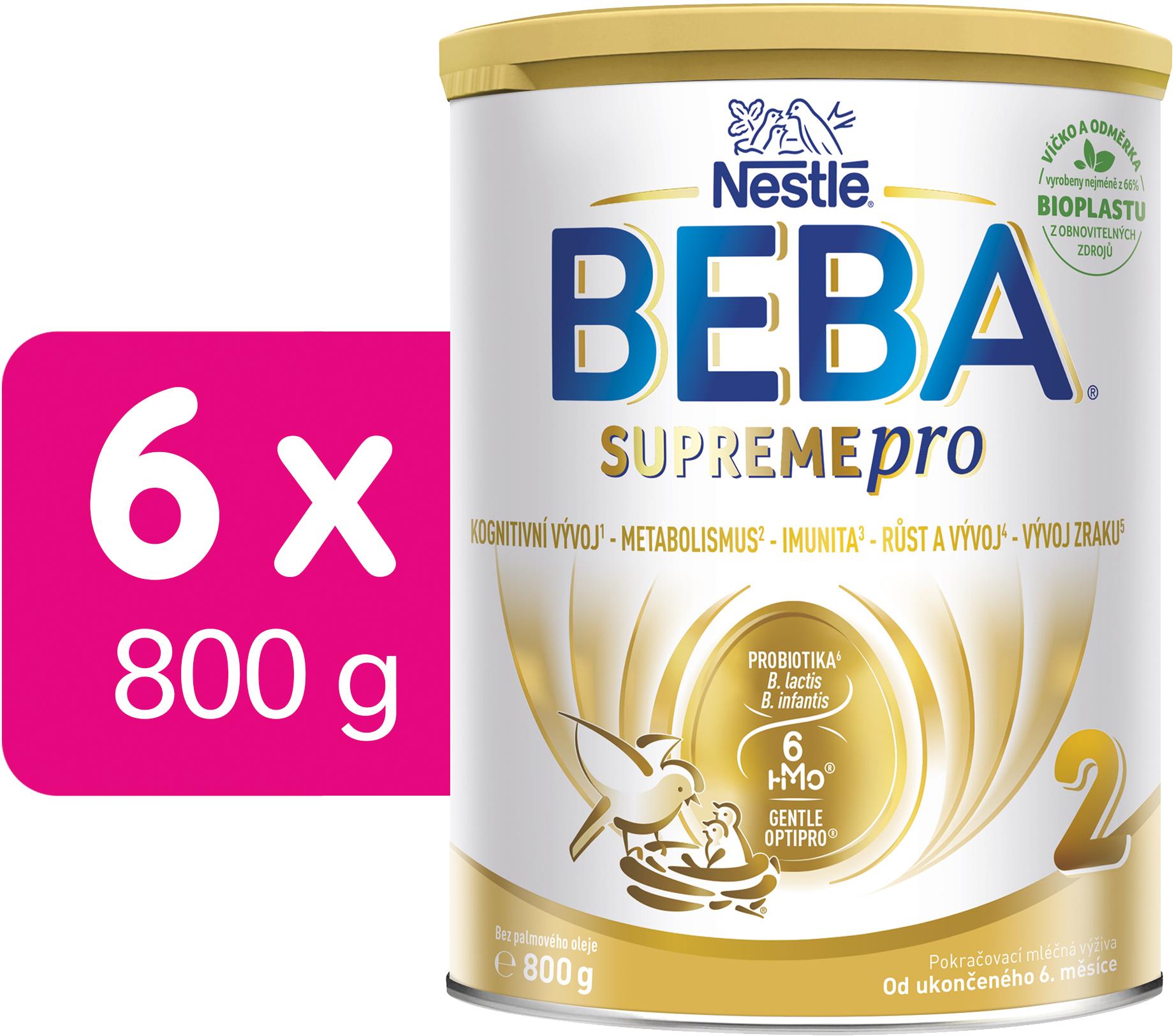 BEBA SUPREMEpro 2, 6 HMO, pokračovacie dojčenské mlieko, 6× 800 g
