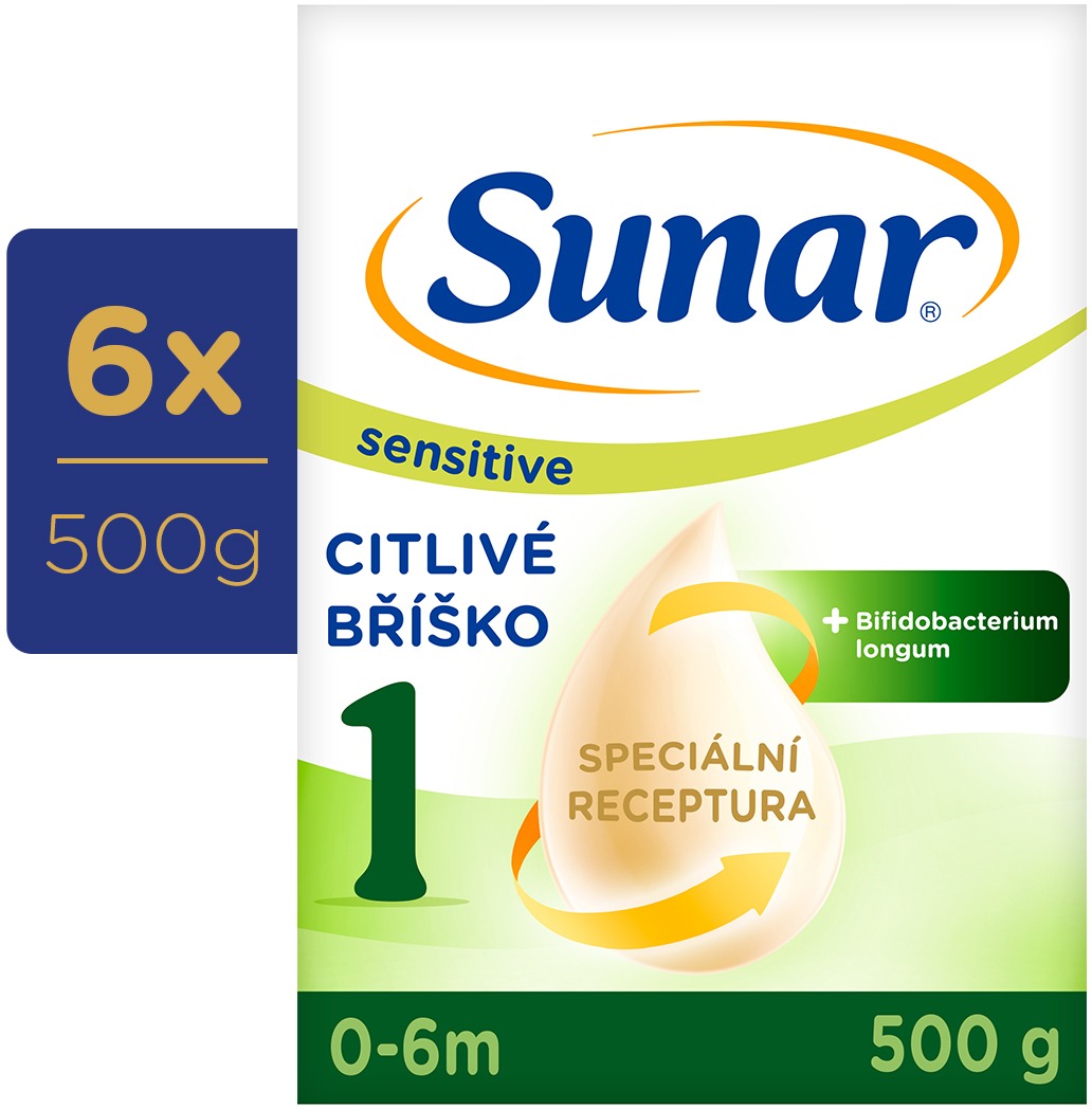 Sunar Sensitive 1 počiatočné dojčenské mlieko, 6× 500 g
