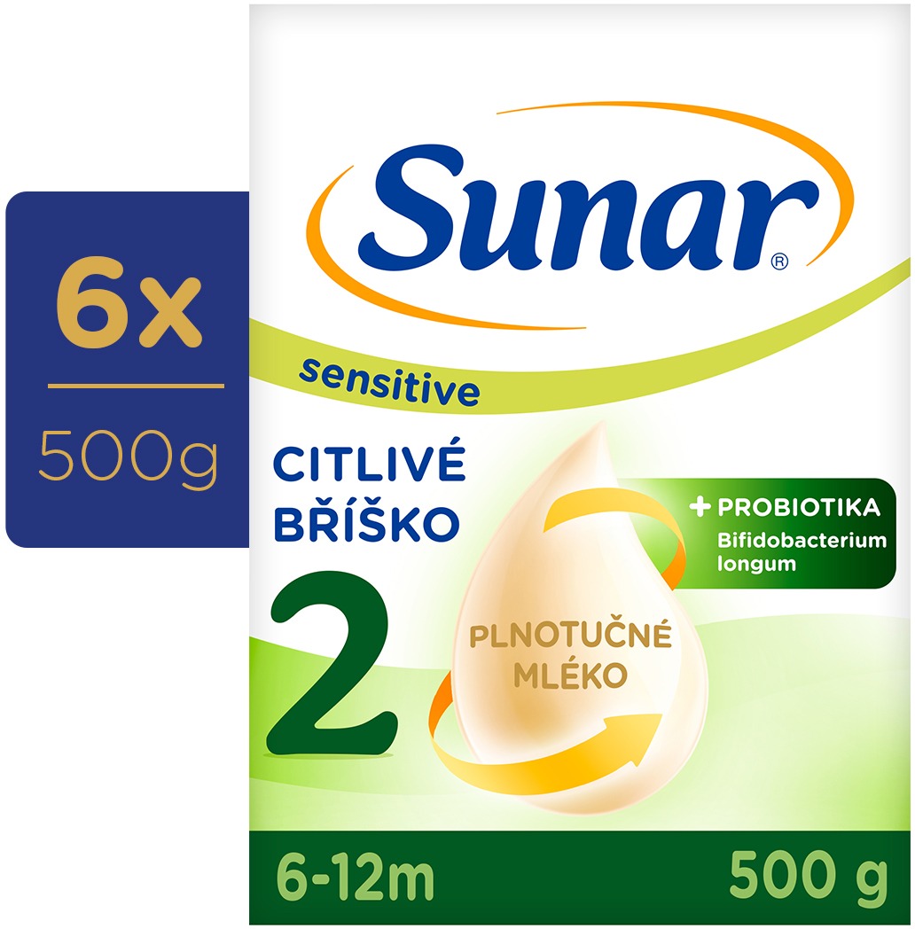Sunar Sensitive 2 pokračovacie dojčenské mlieko, 6× 500 g