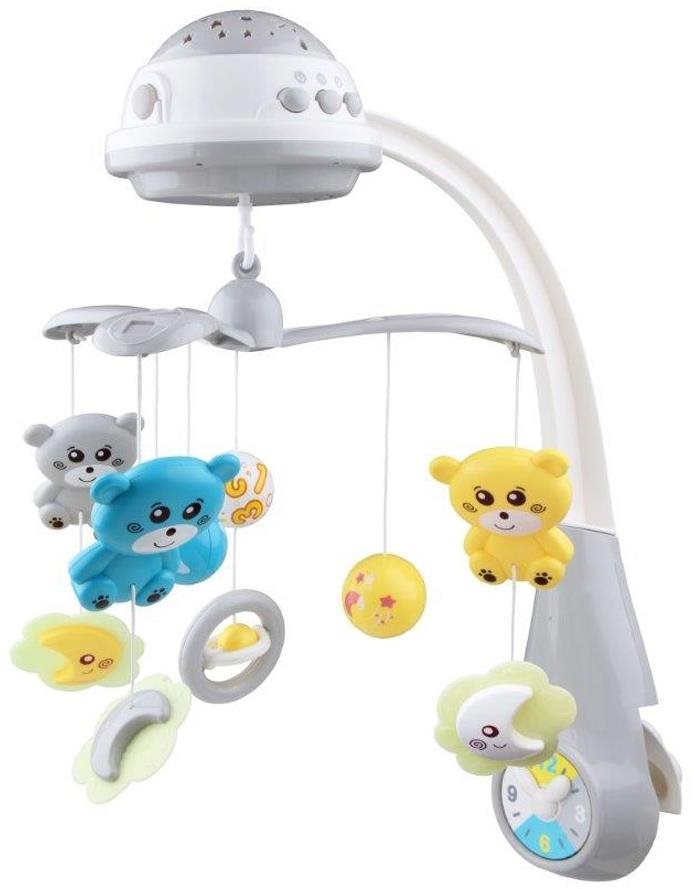 BABY MIX kolotoč nad postieľku so svetelným projektorom grey