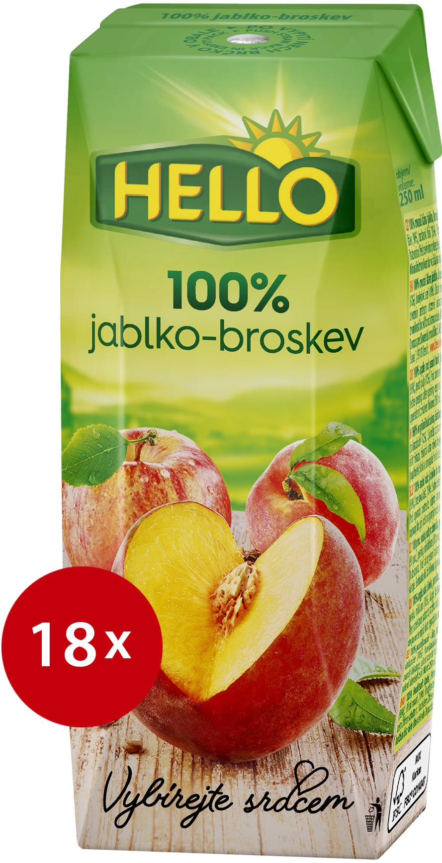HELLO 100% Jablko-Broskev 18× 250 ml