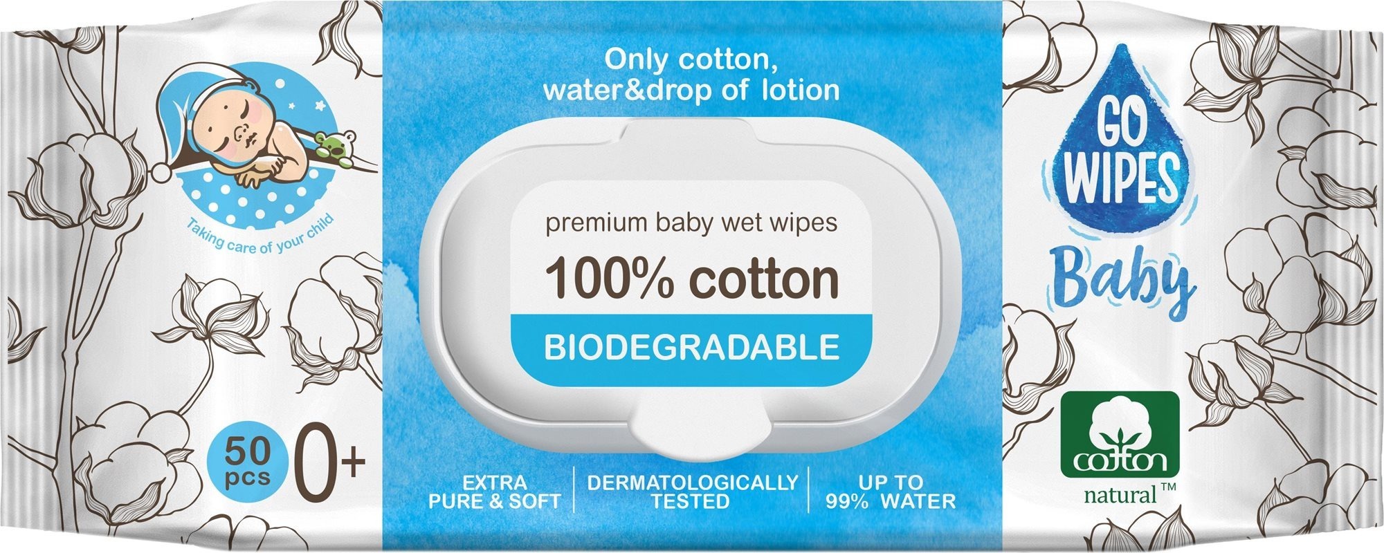 GoWipes 99 % vody Plastic Free 50 ks