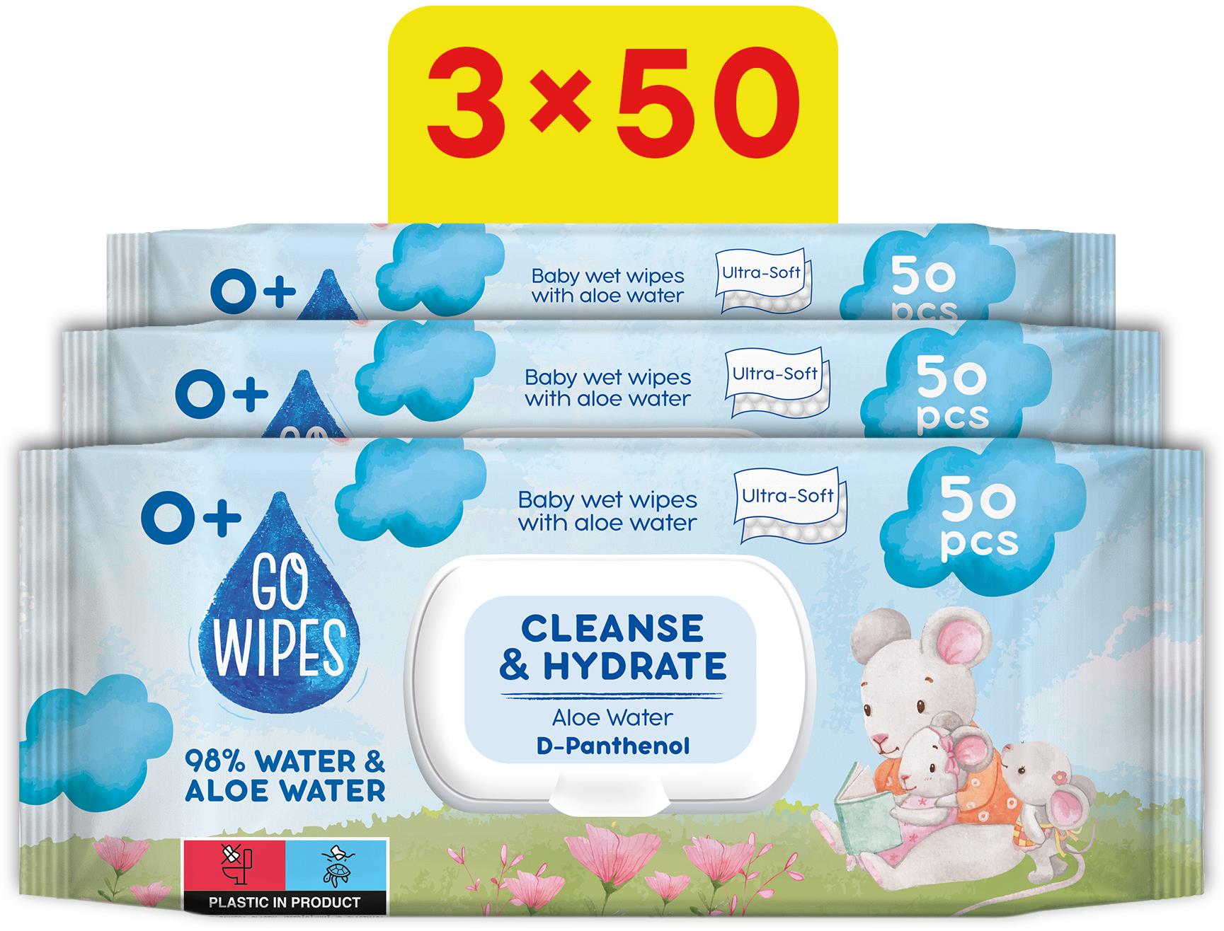 GoWipes s Aloe vodou a D-Pantenolom 3× 50 ks (150 ks)