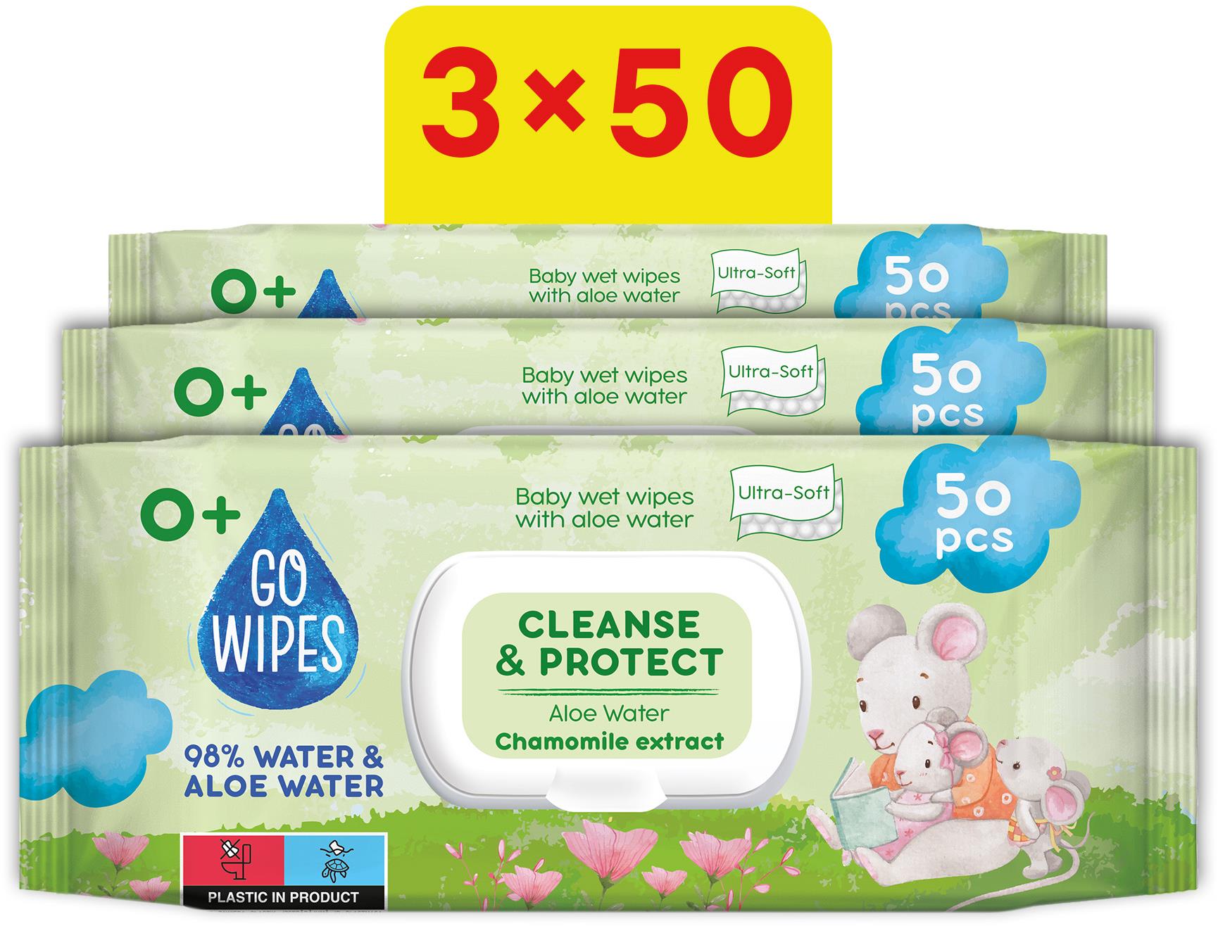 GoWipes s Aloe vodou a harmančekom 3× 50 ks (150 ks)