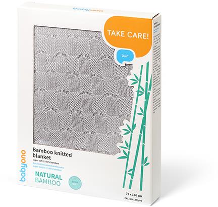 BabyOno Detská bambusová pletená deka 75 × 100 cm, sivá