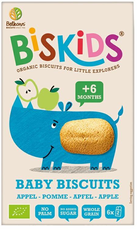 BELKORN Biskids Bio mäkké detské sušienky s jablčnou šťavou bez pridaného cukru 120 g