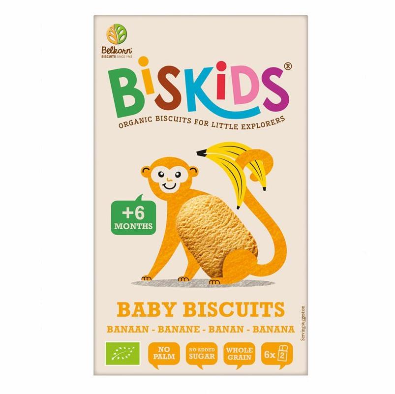 BELKORN Biskids Bio detské celozrnné sušienky s banánom bez pridaného cukru 120 g