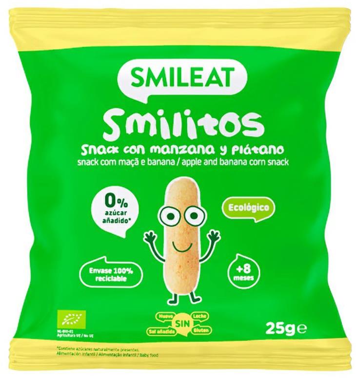 SMILEAT Bio kukuričné chrumky banán a jablko s extra panenským olivovým olejom a vitamínom B1 25 g