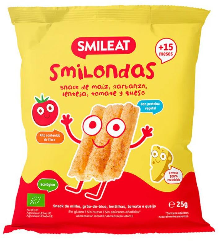 SMILEAT Bio kukuričné chrumky hrášok, šošovica, paradajka a syr s olivovým olejom a vitamínom B1 25 g