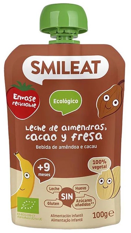 SMILEAT Bio vrecko mandľové mlieko, jablko, banán, jahoda, ryža a kakao 100 g