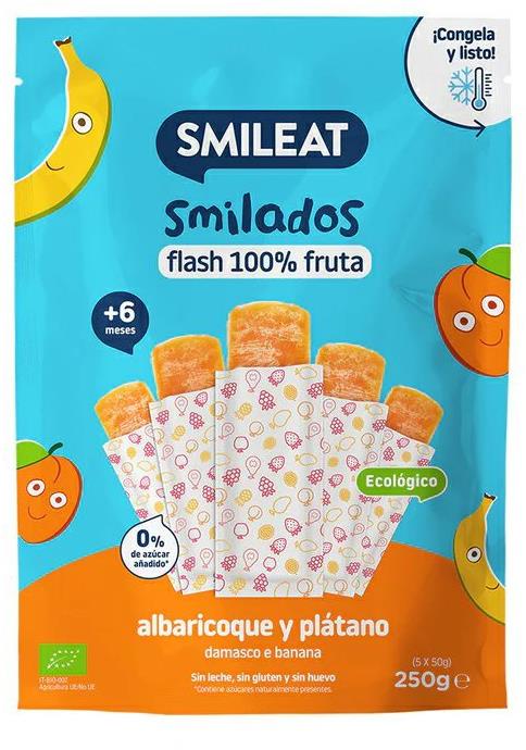SMILEAT Bio 100 % ovocné zmrzlinky na zamrazenie marhuľa a banán 5 ks 250 g