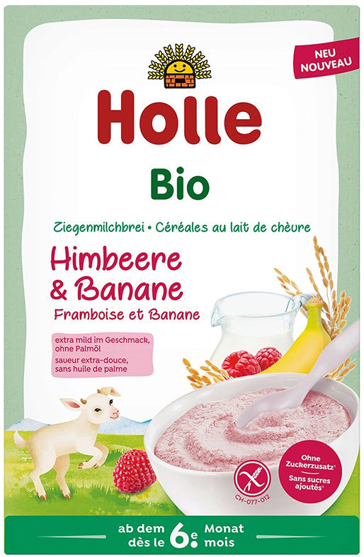 HOLLE Bio kaša s kozím mliekom, malinami a banánom 200 g