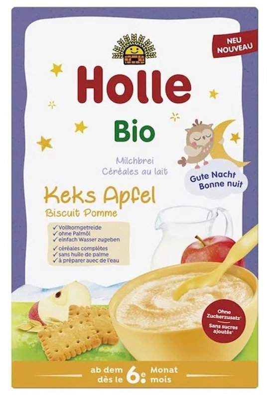 HOLLE Bio kaša mliečna s jablkom a keksami 250 g