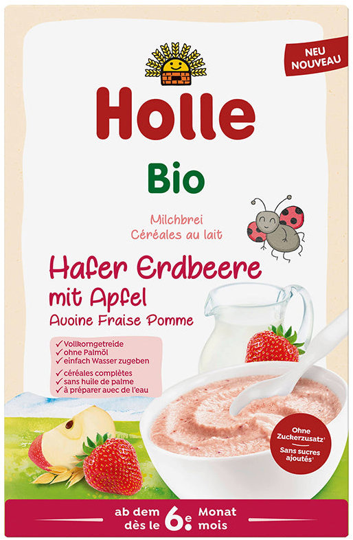 HOLLE Bio ovsená mliečna kaša s jablkom a jahodami 250 g