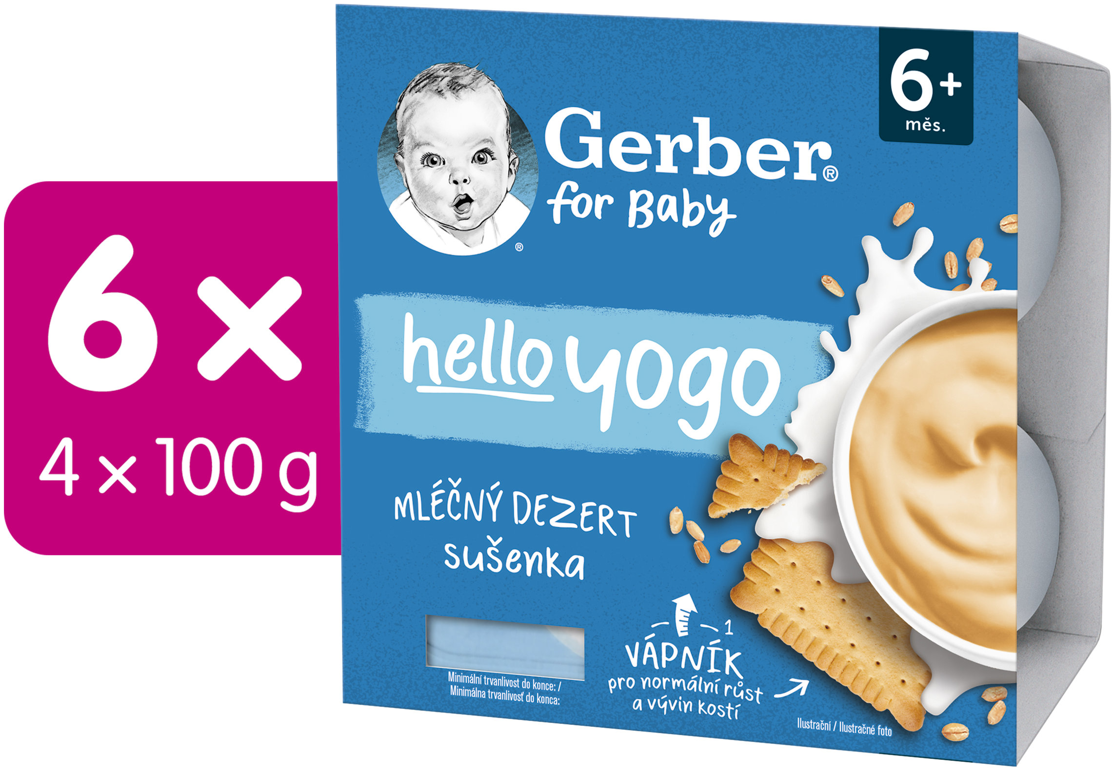 GERBER Hello Yogo mliečny dezert so sušienkami 6× (4× 100 g)