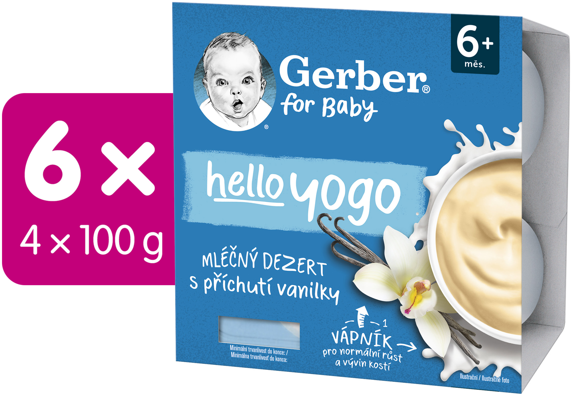 GERBER Hello Yogo mliečny dezert s príchuťou vanilky 6× (4× 100 g)