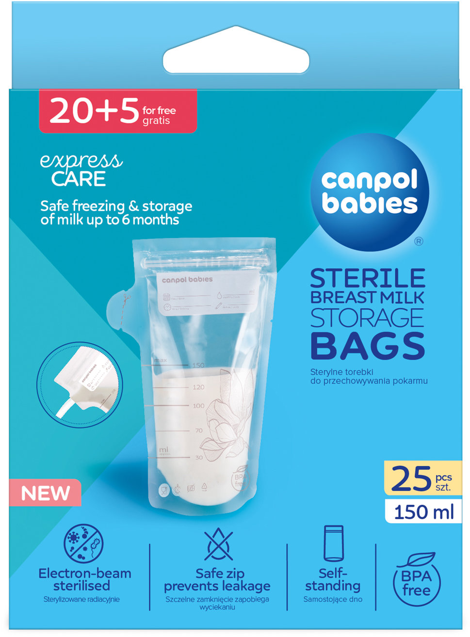 Canpol babies Sterilné vrecká na uchovávanie odsatého mlieka, 25 ks