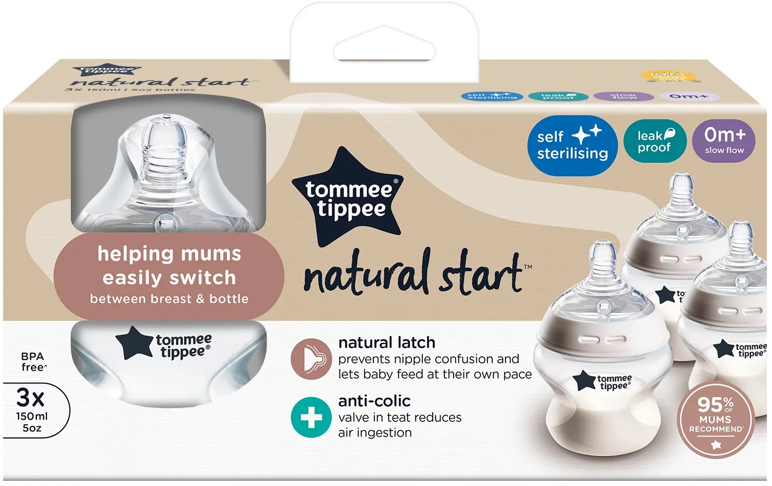 Tommee Tippee Natural Start s ANTI-COLIC savičkou 150 ml, 3 ks