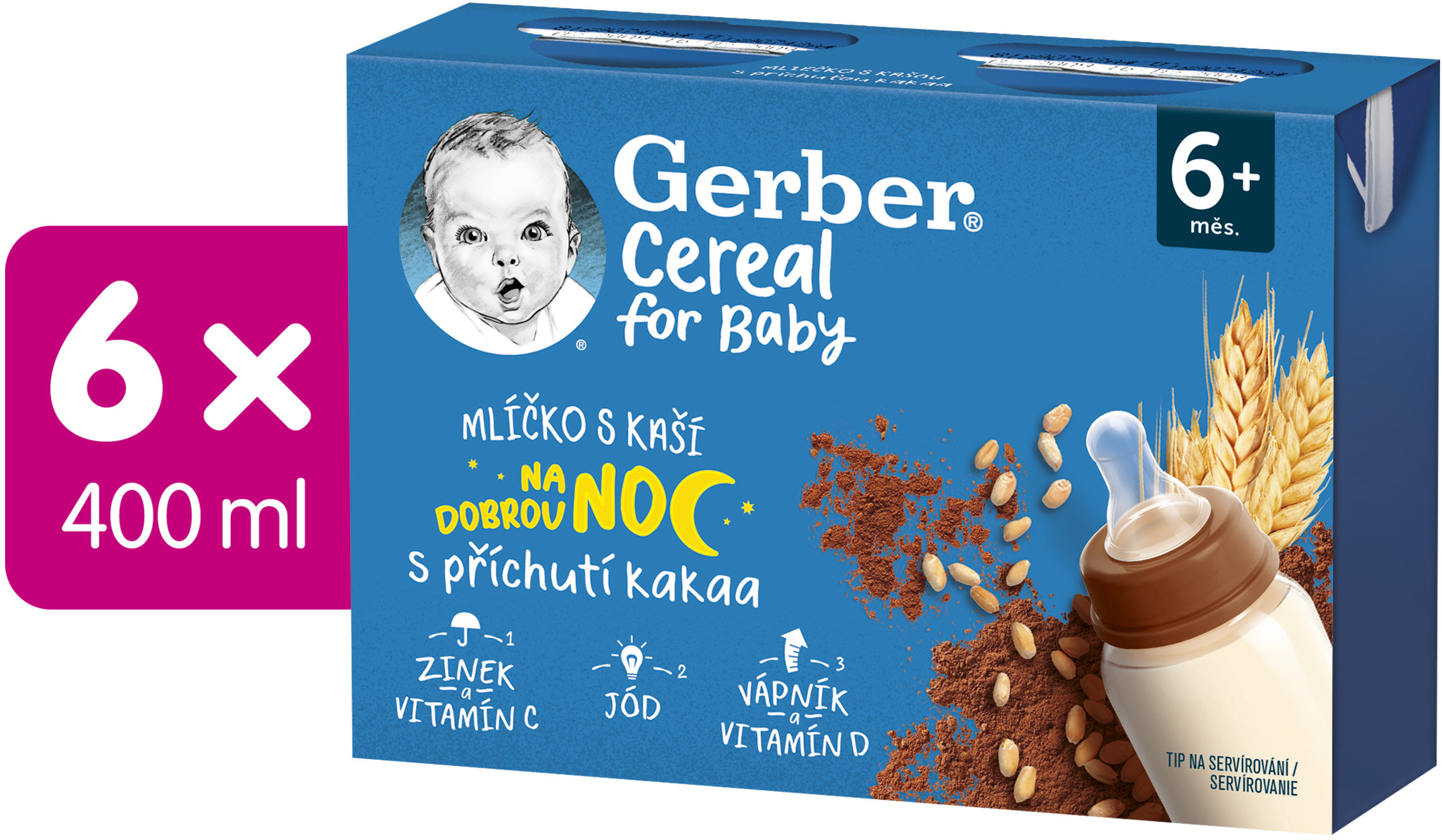 GERBER Cereal mliečko s kašou s príchuťou kakaa 6× (2× 200 ml)