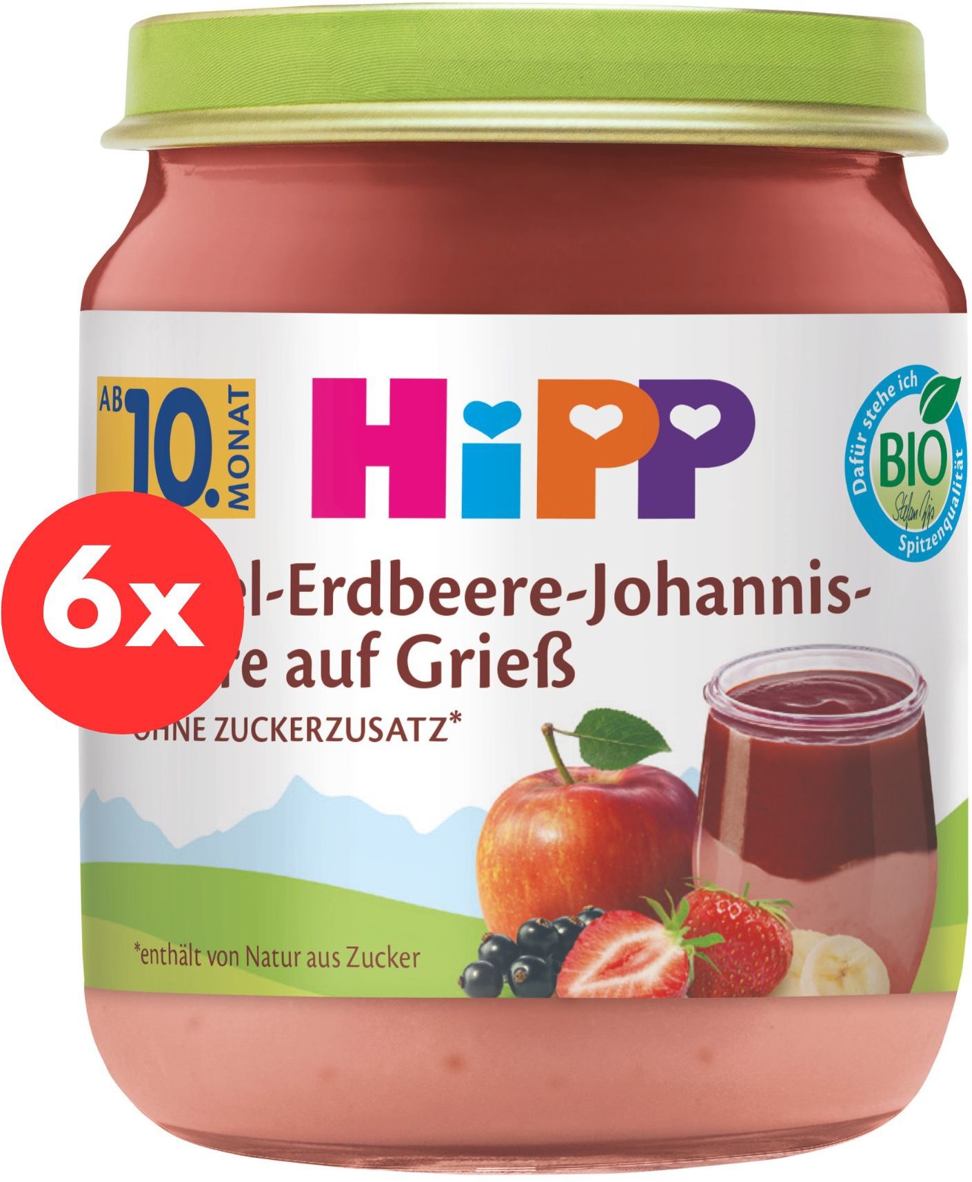 HiPP BIO Krupička s jablkami, jahodami a čiernymi ríbezľami 6× 200 g