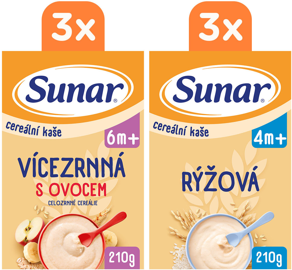 Sunar mix kartón cereálnych kaší 6× 210 g