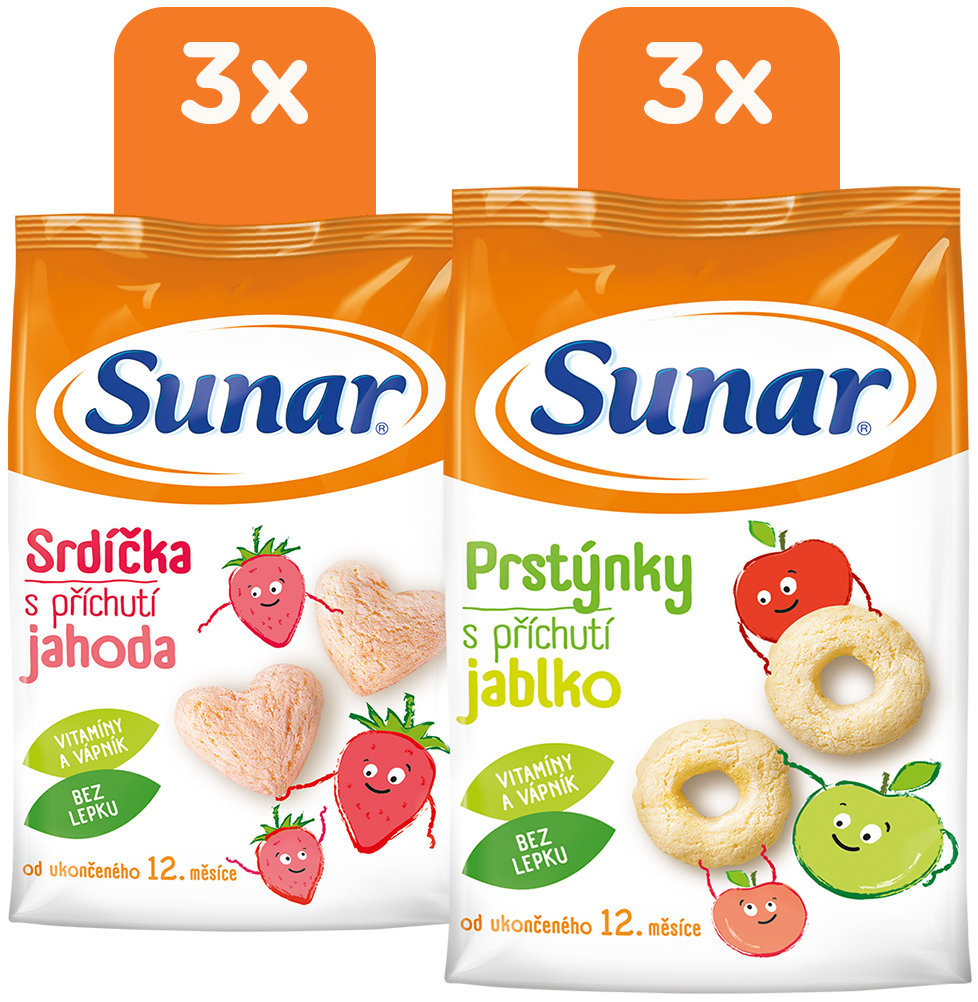 Sunar detský mix jahodové a jablčné chrumky 6× 50 g