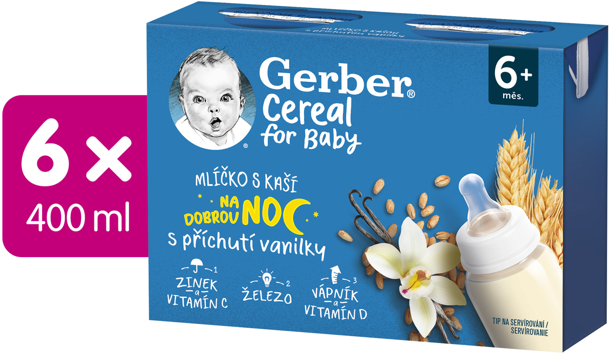 GERBER Cereal mliečko s kašou s príchuťou vanilky 6× (2× 200 ml)