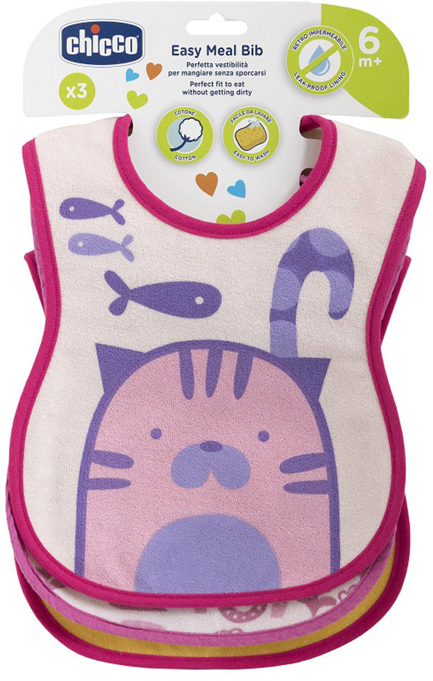 CHICCO Podbradník bavlnený pink 6 m+, 3 ks