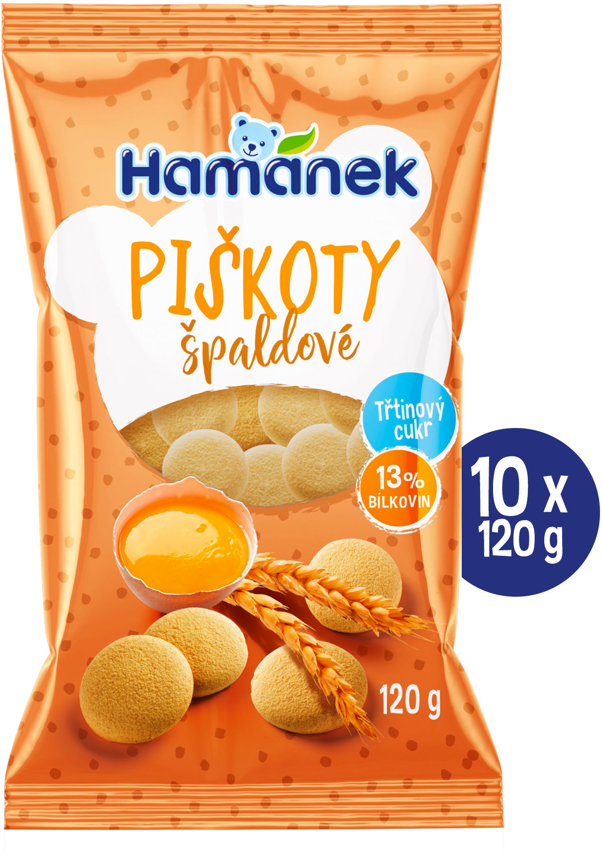 HAMÁNEK Špaldové piškóty 10 × 120 g