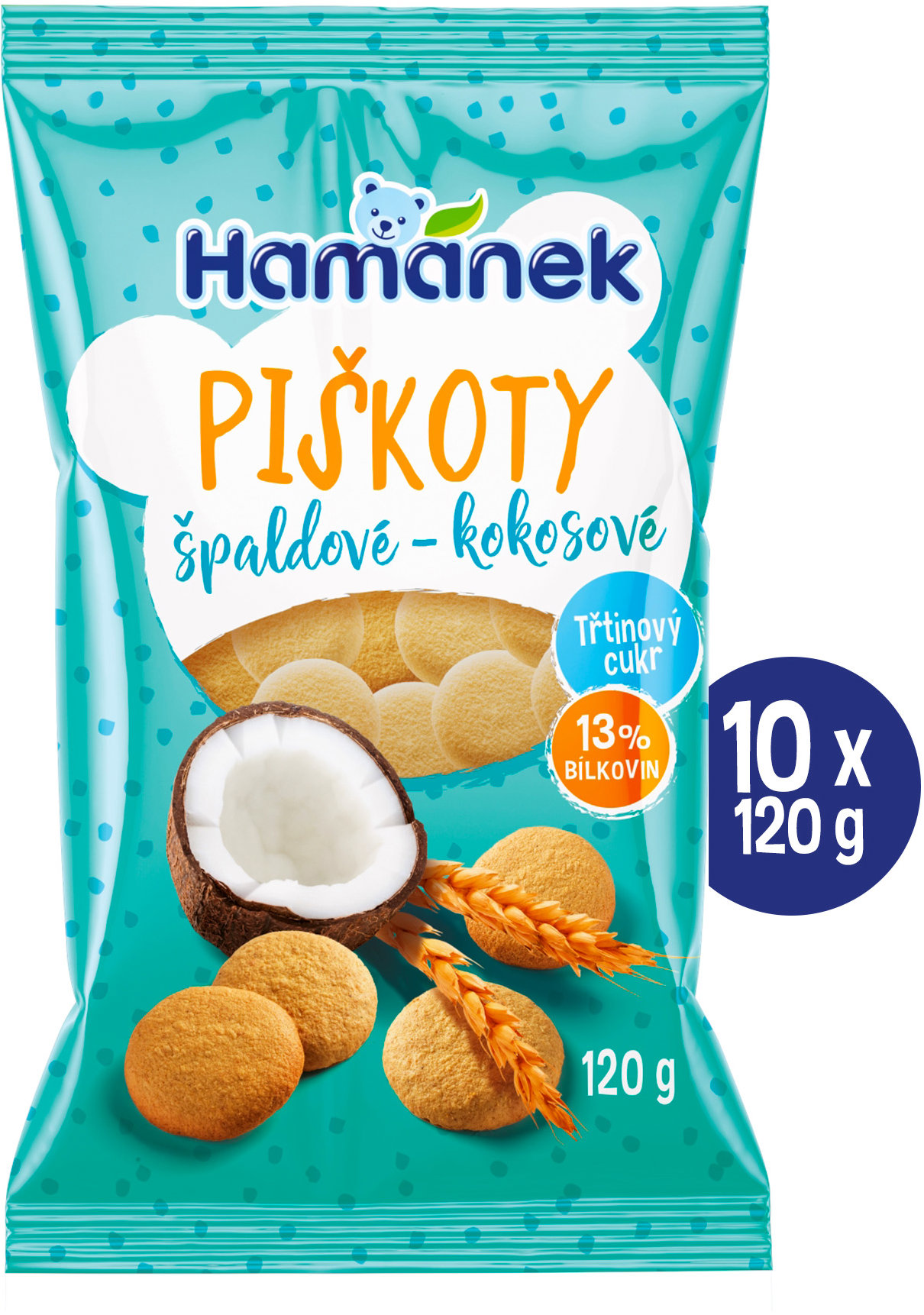 HAMÁNEK Špaldové piškóty s kokosom 10 × 120 g