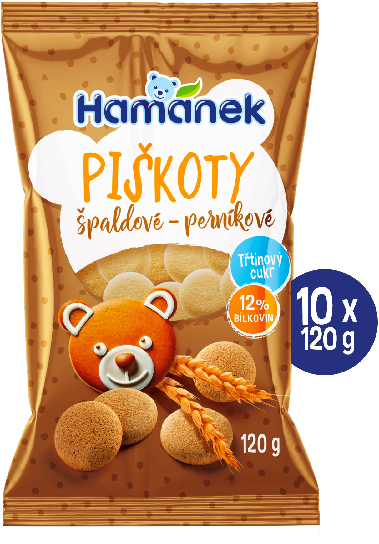 HAMÁNEK Špaldové piškóty perníkové 10 × 120 g
