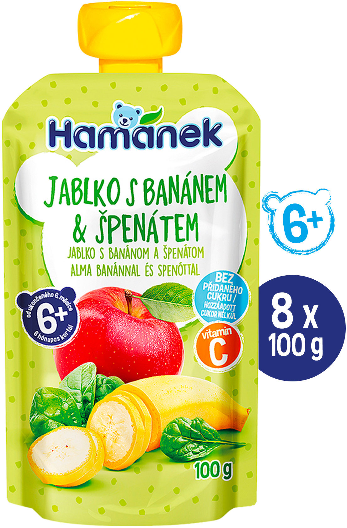 HAMÁNEK Jablko, banán a špenát 8× 100 g