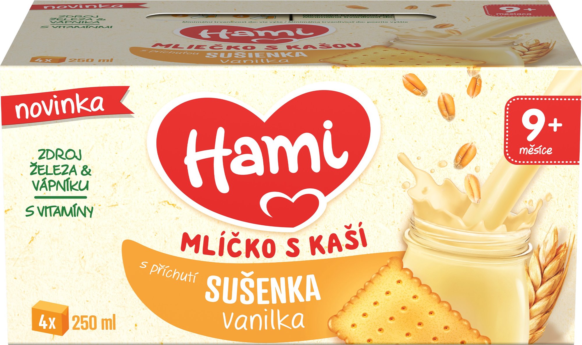 HAMI mliečko s kašou s príchuťou sušienka vanilka 4× 250 ml