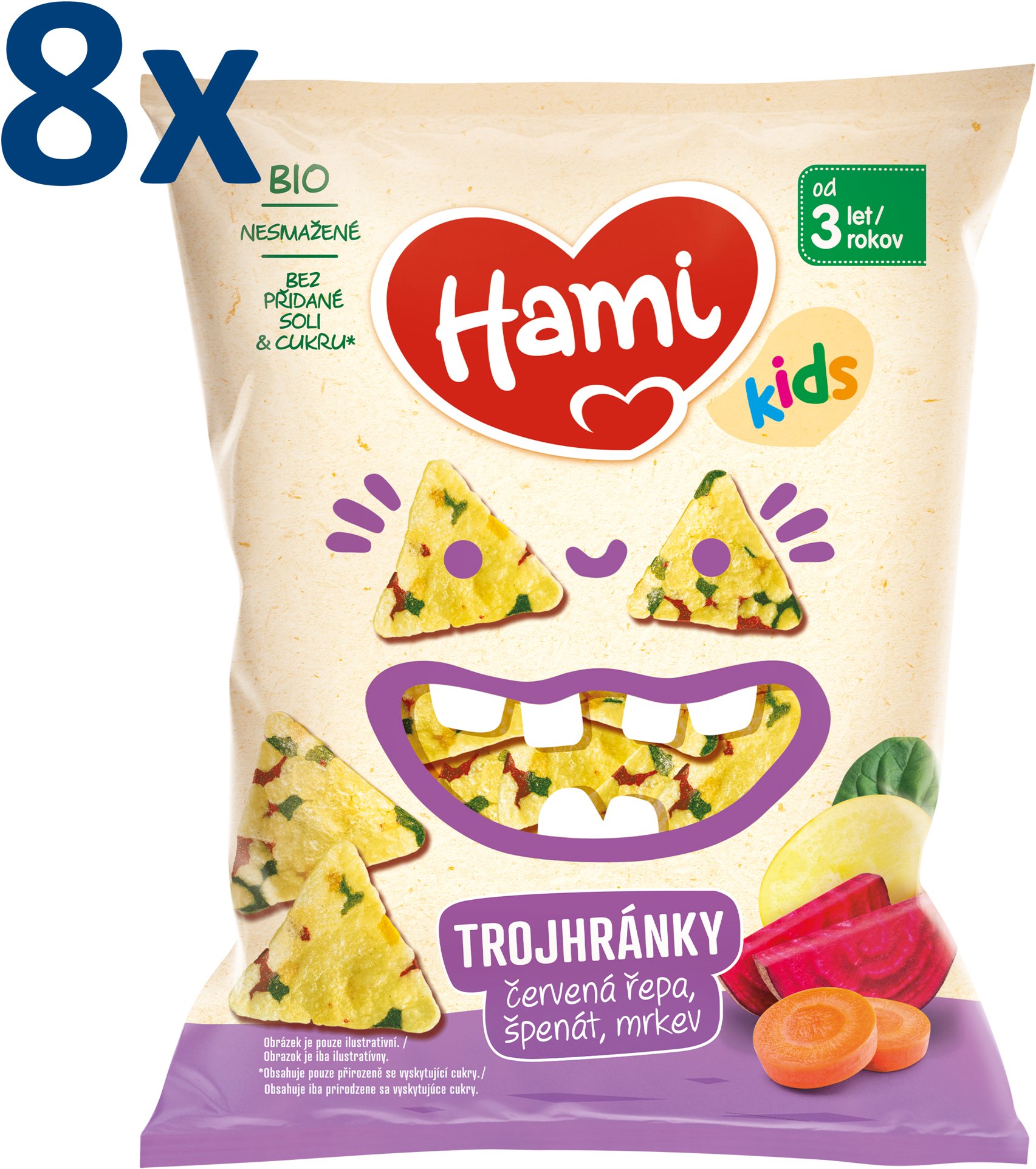 HAMI Trojhránky červená repa, špenát, mrkva 8× 30 g