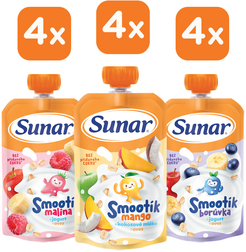 Sunar ovocné vrecko Smootík malina, mango, čučoriedka 12× 120 g